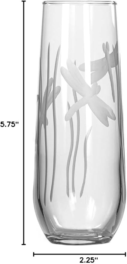 Rolf Glass Dragonfly Stemless Champagne Flute Glasses 8.5 ounce Set of 4 - Toasting Flute Glasses - Lead-Free Glass - Etched Flute Glasses – Proudly Made in the USA