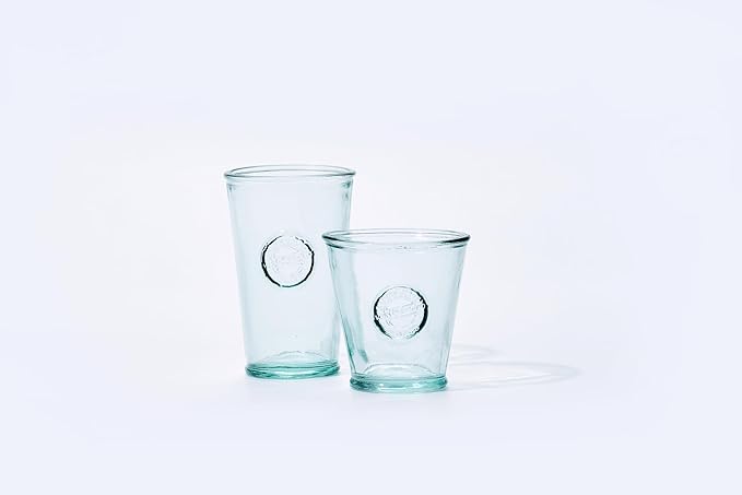 Recycled Glass Drinking Glasses Set Of 6, 10oz Authentic Glass Drinking Glasses, Made Of 100% Recycled Glass, Juice Glasses, Dishwasher-Safe Kitchen Glasses, Lead-Free, Made in Spain.