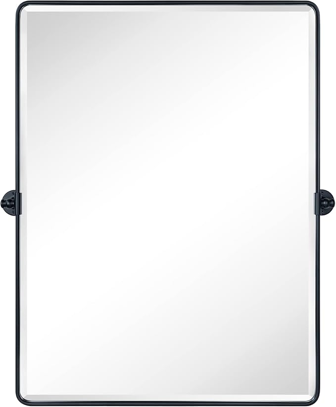 TEHOME Pivot Mirror Matt Black Tilt Vanity Mirror Large Black Metal Framed Rectangle Tilting Beveled Vanity Mirrors for Wall, Vertical Hanging, Overall 34.14 x 40 inches (Mirrror 30 x 40 inches)