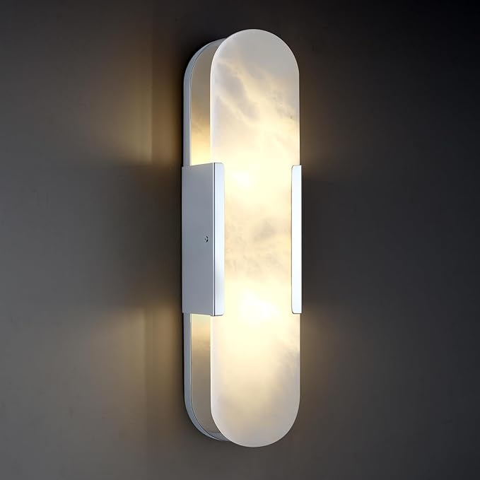 19.7inch Modern Marble Wall Sconces,Alabaster Sconces Indoor Bathroom Vanity Light Chrome Metal Wall Mount Light Fixtures for Stairs Bathroom Living Room Bedroom