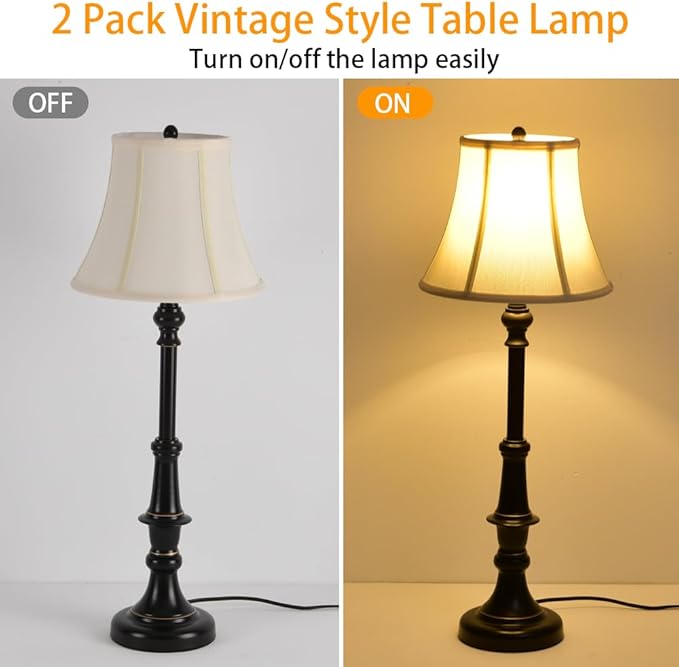 2 Pack Vintage Style Buffet Table Lamp, Traditional Bedside Lamps, Tall Table Lamp Set of Two for Living Room, Bedroom