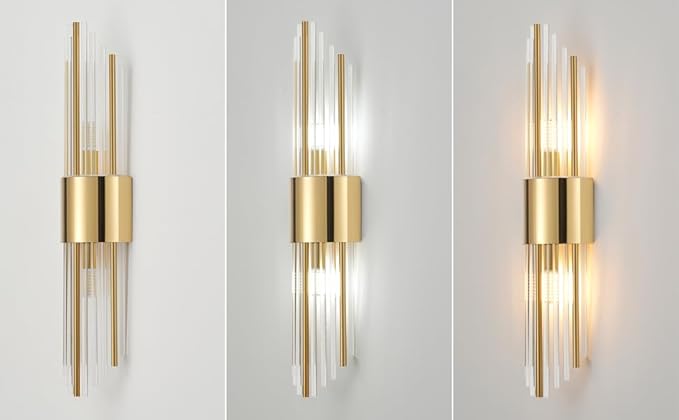 Wall sconces Set of Two, Gold sconces Wall Set of 2, 2-Light Modern Brushed Titanium Gold Wall Sconce, scones Lighting, Modern Wall sconces, for Living Room, Bathroom, Vanity, Staircase, Hallway