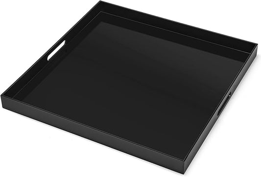 22×22 inches Oversized Black Acrylic Ottoman Tray Extra Large Decorative Tray Spill-Proof Serving Trays with Handles King-Size Safe Edge Organizer for Coffee Table Countertop Breakfast