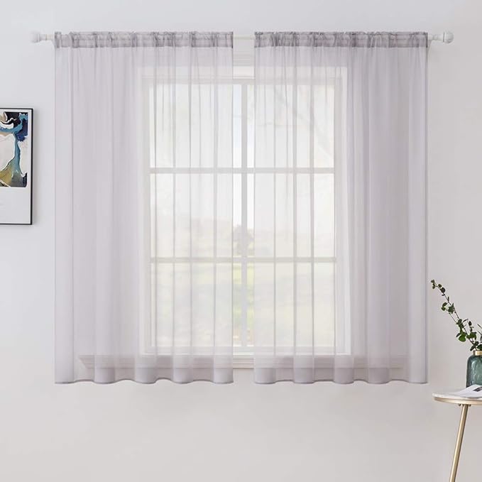 MIULEE 2 Panels Solid Color Sheer Window Curtains Elegant Window Voile Panels/Drapes/Treatment for Bedroom Living Room (54X63 Inches Light Grey)