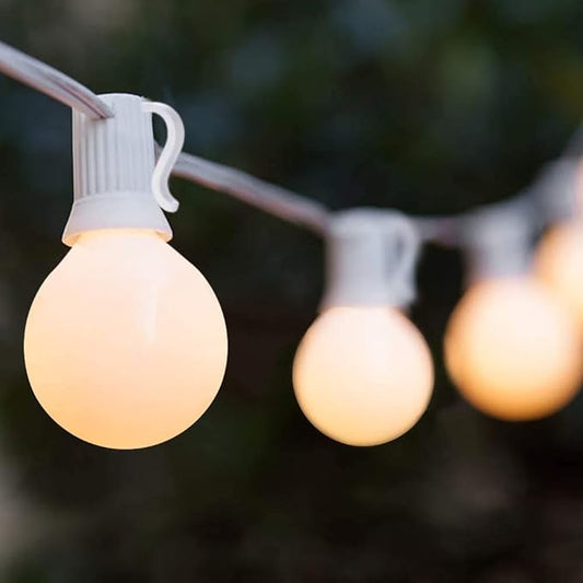 25FT Frosted White Lights G40 Globe Outdoor String Lights Patio Lights with 25 Frosted White Globe Bulbs - White Wire