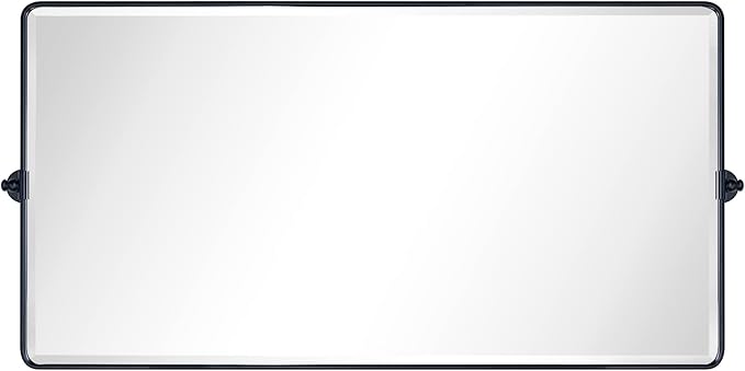 TEHOME Pivot Full Length Bathroom Vanity Mirror Matt Black Metal Framed Full Body Wall Mounted Floor Pivoting Mirror for Bathroom, Living Room, Overall 58.12 x 28 inches (Mirrror 54 x 28 inches)