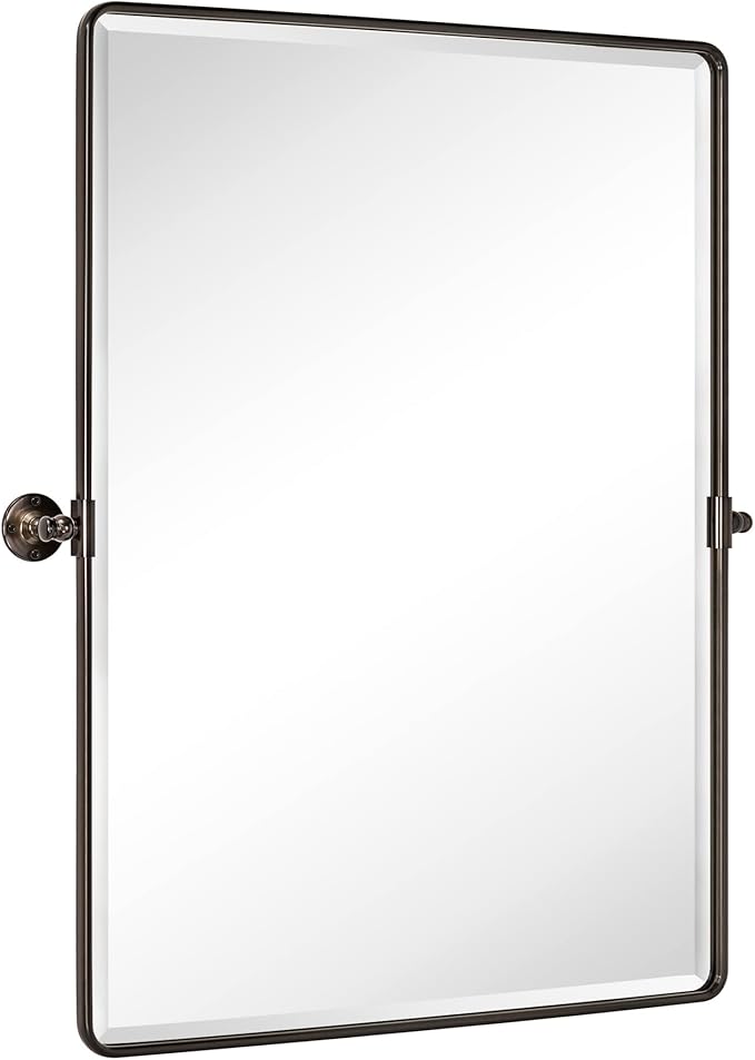 TEHOME Pivot Mirror Oil Rubbed Bronze Tilt Mirror Large Metal Framed Rectangle Tilting Beveled Vanity Mirrors for Wall, Vertical Hanging, Overall 34.14 x 40 inches (Mirrror 30 x 40 inches)