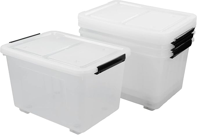 70 L Large Clear Storage Boxes, 4-Pack Plastic Storage Box with Lids and Wheels
