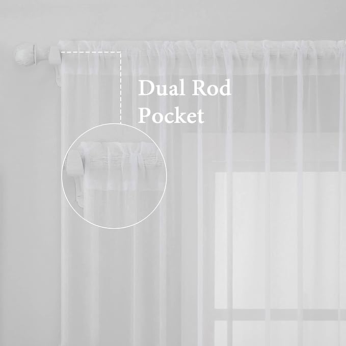 MIULEE 2 Panels Solid Color White Sheer Window Curtains Elegant Window Voile Panels/Drapes/Treatment for Bedroom Living Room (54 X 104 Inches White)