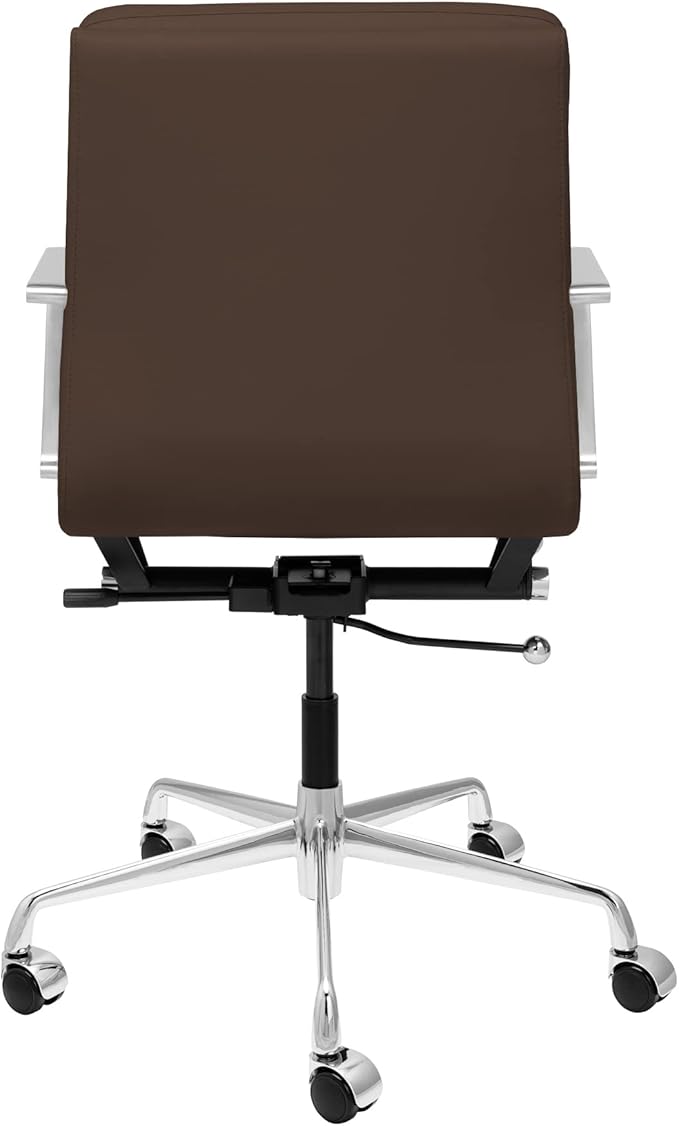 Laura Davidson Furniture SOHO II Padded Management Office Chair - Mid Back Desk Chair with Arm Rest, Swivel & Cushion Availability, Made of Faux Leather, Dark Brown, Computer Chair
