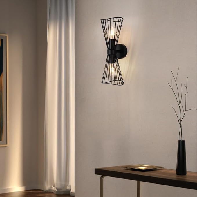 Black 2-Light Vanity Wall Sconce Farmhouse Light Fixtures Over Mirror,Modern Up and Down Sconces Wall Light Hardwired Wall Lamp for Hallway Bedroom Kitchen Bathroom