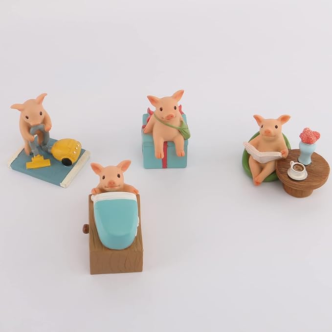 Pig Statue Mini Pig Figurine, Resin Home Decor, Lucky Animal Garden Statue for Micro Landscape (Pigs with Vacuum Cleaners)