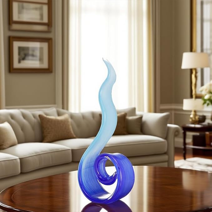 11.4" Tall Hand-Blown Glass Sculpture Murano-Style Sculpture Art Ornament Statue Figurines Home Decor Accent Piece Coastal Ocean Nautical Home Decor,Shelf,TV Stand,Tabletop Centerpieces,Wonderful Gift