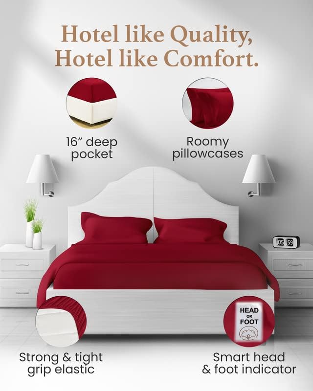 4 Pc Burgundy California King Sheet Sets, 1000 TC Egyptian Cotton Cal King Sheet Set for California King Bed Set,16 Inch Deep Pocket Cal King Bed Sheets - 1 Fitted Sheet,1 Flat Sheet & 2 Pillow Case