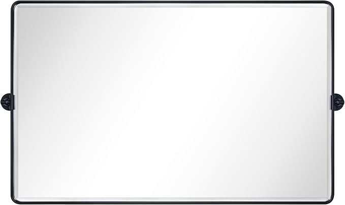 TEHOME Matt Black Horizontal Pivot Bathroom Vanity Mirror Large 30x48'' Black Metal Framed Rectangle Tilting Beveled Vanity Mirrors for Wall, Overall 51.91 x 30 inches (Mirrror 48 x 30 inches)