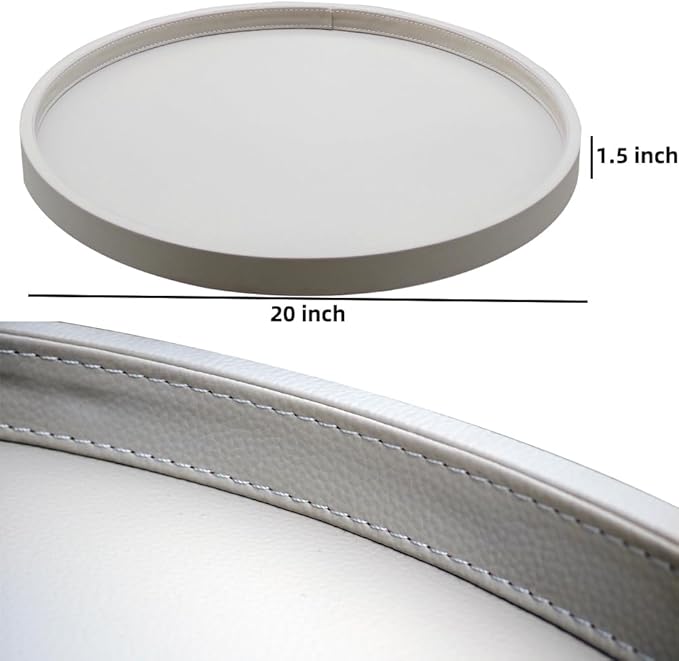 20-inch Round Ottoman Serving Tray - Textured PU Leather Coffee Table Decor, Waterproof Heat-Resistant Large Organizer for Home, Office, Bed & Party Essentials (Tranquil Beige, 20in)