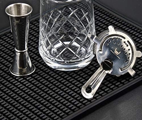 Highball & Chaser Premium Bar Mat 18in x 12in 1cm Thick Durable and Stylish Service Bar Mat for Spills, Coffee, Bars, Restaurants and Countertop Dish Drying Mat, Glass Drying Mat (Black/Black Border)