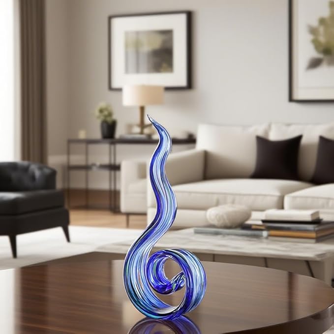 11.4" Tall Hand-Blown Glass Sculpture Murano-Style Sculpture Art Ornament Statue Figurines Home Decor Accent Piece Coastal Ocean Nautical Home Decor,Shelf,TV Stand,Tabletop Centerpieces,Wonderful Gift