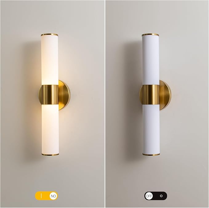 KSRYSZCQ Gold Wall Sconces Set of 2 Modern Indoor Dimmable Hardwired Wall Light with Acrylic Lampshade 18W Led Wall Lights for Bathroom Living Room Bedroom Hallway