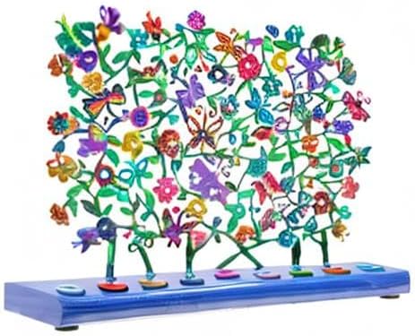 Yair Emanuel Menorah for Hanukkah | Colorful Hand Painted Design | Judaica Gift (Flowers & Butterflies (HAY-3))
