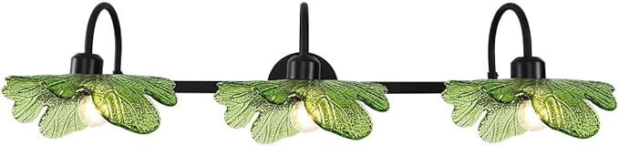 Bathroom Vanity Lights Over Mirror, 3 Light Mirror black Wall sconces with Green Glass Shade Bathroom Sconce Vintage Wall Lighting Fixture mid Century Wall Sconce Light for Bedside Bedroom Doorway