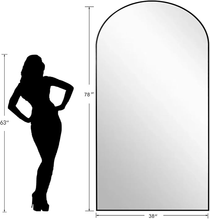 Arched Full Length Mirror, 78"x38" Large Floor Mirror with Stand, Oversized Full Body Mirrors for Standing/Leaning/Hanging, Wall Mounted Mirrors for Bedroom, Living Room,Dressing Room, Black