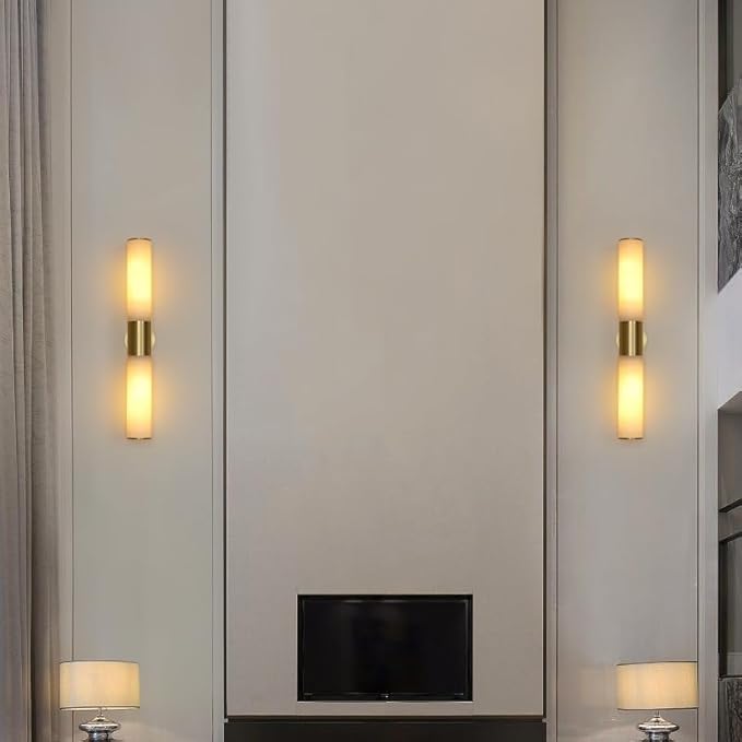 KSRYSZCQ Gold Wall Sconces Set of 2 Modern Indoor Dimmable Hardwired Wall Light with Acrylic Lampshade 18W Led Wall Lights for Bathroom Living Room Bedroom Hallway