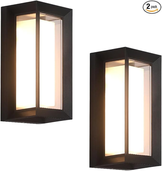24W Exterior Lighting Fixtures,15%-100% Dimmable,3CCT 3000K/4000K/6500K,2160LM Aluminum Outdoor Modern Wall Lights,10.23 Inch Exterior Wall Lanterns,Matte Black Indoor Wall Sconce Art Lights 2 Pack