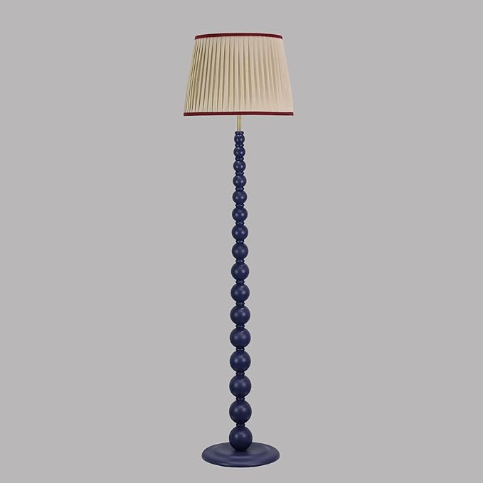 Modern Floor Lamp for Living Room, Farmhouse Floor Lamps, 14X14X59 Inch Navy Wood Base Pull Chain Switch Floor Lamp for Bedrooms and Office (Tapered Pleated Shade)