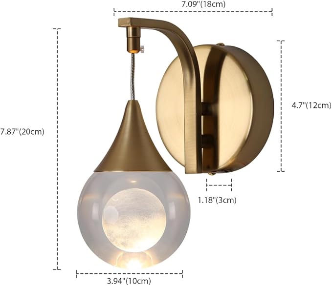 Moon Wall Sconce Indoor, Crystal Sconce Wall Lighting Modern, Dimmable LED Wall Light for Bedroom Bathroom Living Room Vanity Dining Room, Brass