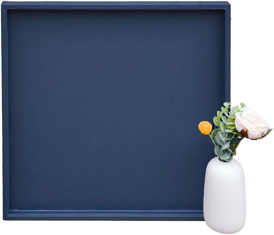 20 * 20 Inch Rectangular Ottoman Tray | Textured PU Leather, Waterproof & Heat-Resistant Storage for Coffee/Dining Tables, Sofa, Bed, Entertainment & Party (Navy Blue, 20 * 20in)
