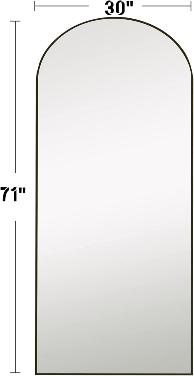 Full Length Mirror, 71"x30" Arched Floor Length Mirror, Oversized Standing Hanging or Leaning Against Wall Mounted Mirrors, Large Full Body Mirror with Aluminum Frame for Bedroom (Black)