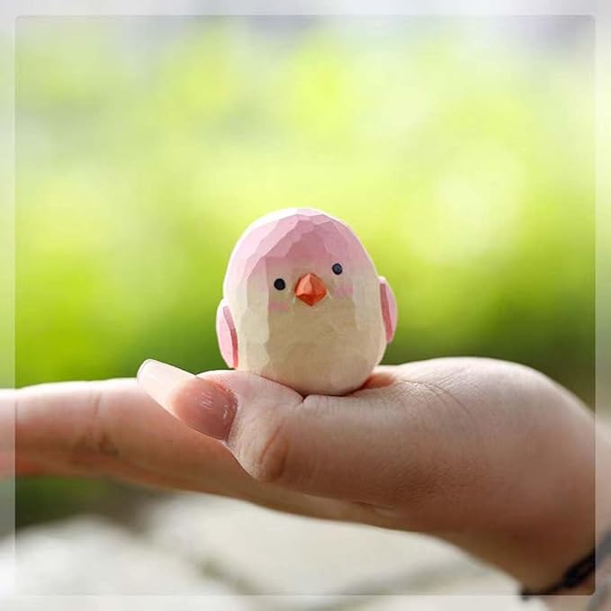 Bird Figurines Small Bird Figurines Home Decor Hand Carved Painted Wooden Statues for Home Decor, Gift for Bird Lovers,Housewarming, Birthday, Christmas (Pink)