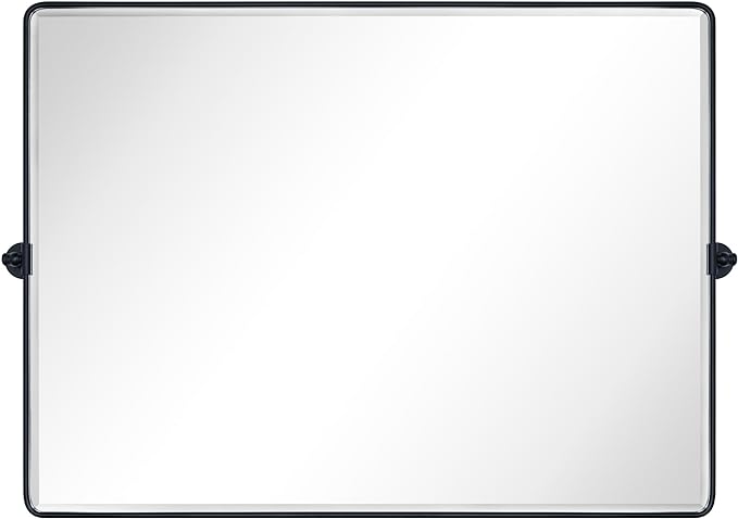 TEHOME Matt Black Horizontal Pivoting Bathroom Vanity Mirror Large Black Metal Framed Rectangle Tilting Beveled Vanity Mirrors for Wall, Overall 51.91 x 36 inches (Mirrror 48 x 36 inches)