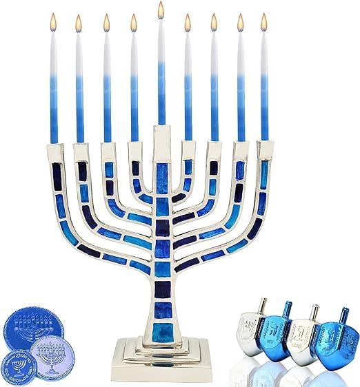Dripless Deluxe Tapered Pastel, Blue and White Decorations, Hanukkah Menorah Candles for All 8 Nights of Chanukah (10-Pack)