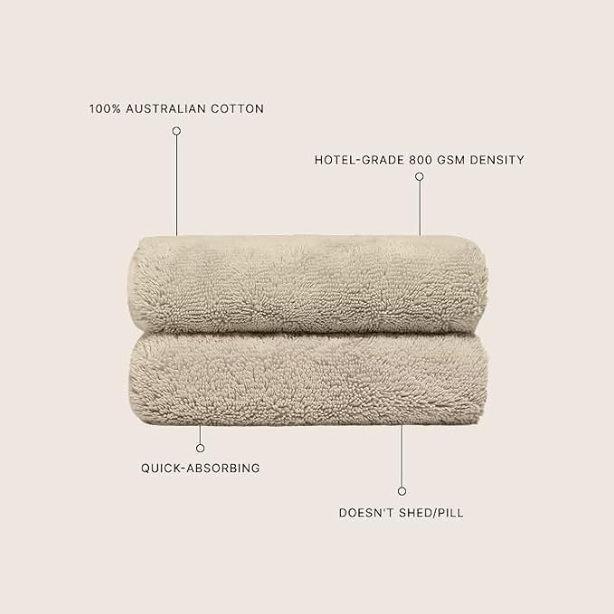 Italic Ultraplush 100% Australian Cotton Hand Towels - Set of 2 Luxury Hand Towels, Ultra Soft and Highly Absorbent 800GSM Towels for Bathroom,Shower, Hotel, and Spa (Sand)