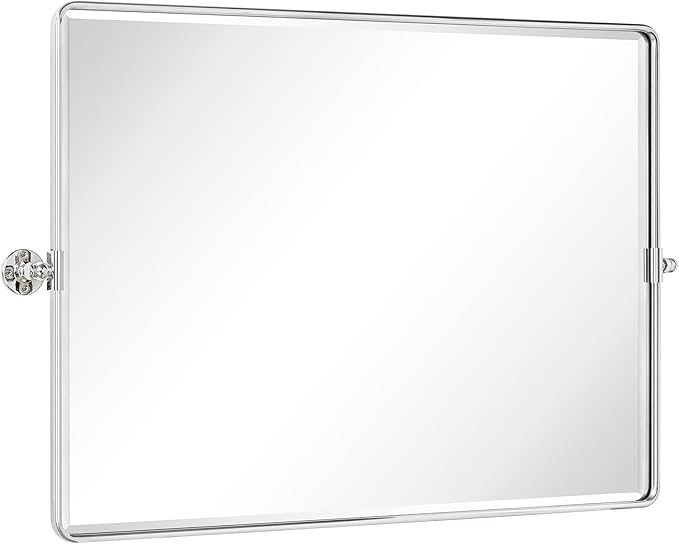 TEHOME Pivot Mirror Chrome Tilt Bathroom Vanity Mirror Black Metal Framed Rectangle Horizontal Tilting Beveled Vanity Mirrors, Overall 44.12 x 30 inches (Mirrror 40 x 30 inches)