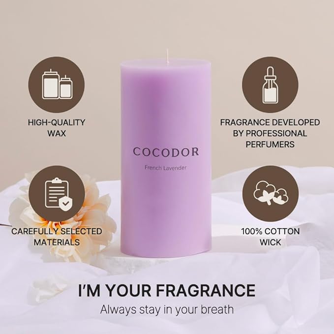 COCODOR Scented Pillar Candles, 3x6 Inch, Black Cherry, Candle Set of 3, Long Buring 85 Hours, Candles for Weddings, Party, Dinner, Home Decor.