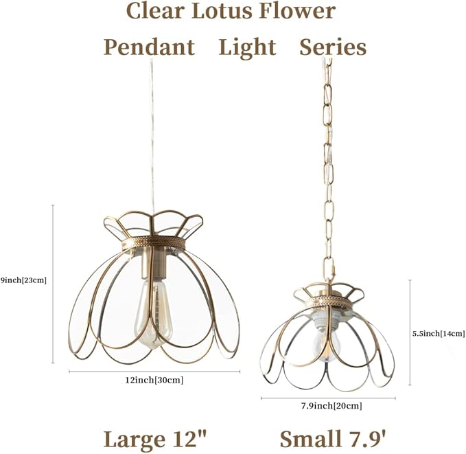 Yifi Glass Pendant Light Fixture, Brass Ceiling Pendant Lighting, Adjustable Chain Gold Mini Chandelier, Elegant Flower Hanging Lamp for Kitchen Island Dining Room Living Room Cafe Shops, Clear