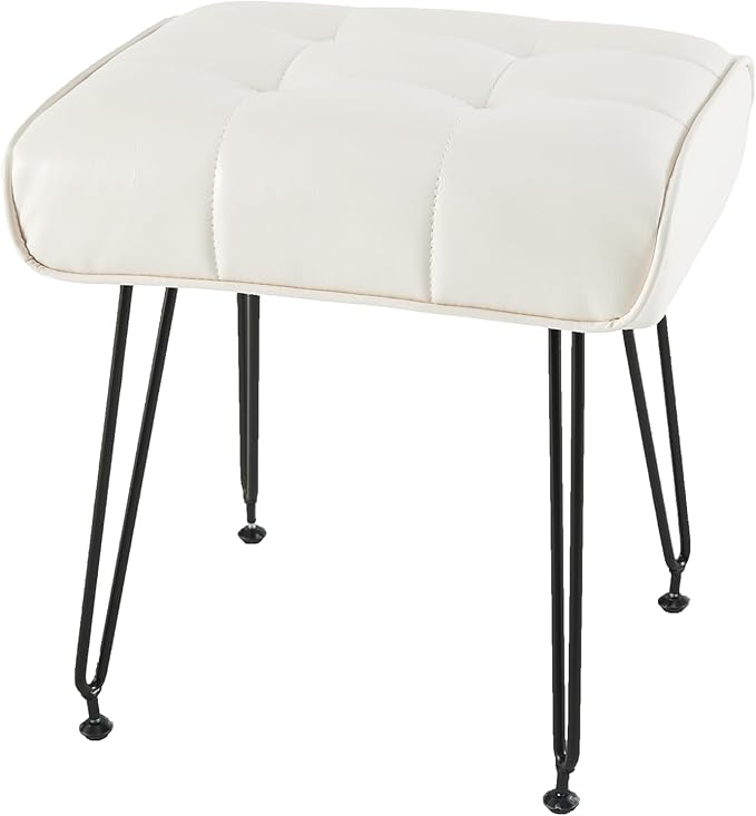 PU Leather Vanity Stools, Vanity Stool Chairs for Makeup Faux Leather Foot Stools Ottoman with Metal Leg Make up Chairs for Vanity Small Bench Seat for Living Room Bedroom (Cream White)