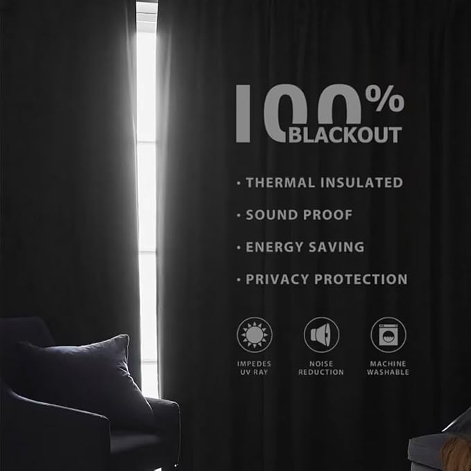 Joydeco Natural Linen Curtains 120 inch Length 2 Panels Set Burg 100% Blackout Patio Door Curtain Room Darkening Sliding Door Curtains Thermal Insulated Back tab Rod Pocket(105x120 inch, Sky Blue)