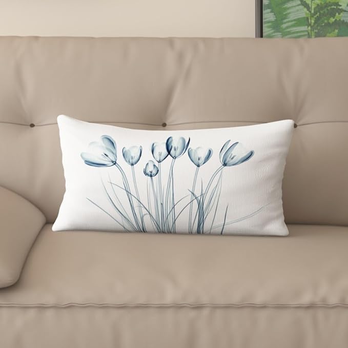 Textured Modern Minimalist Pillow Cover with Creative Floral Print, Digital-Printed Square Cushion Cover for Living Room Sofa 16 * 24inch-03026