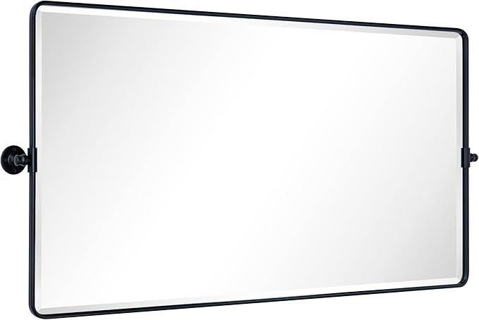 TEHOME Pivot Full Length Bathroom Vanity Mirror Matt Black Metal Framed Full Body Wall Mounted Floor Pivoting Mirror for Bathroom, Living Room, Overall 58.12 x 28 inches (Mirrror 54 x 28 inches)