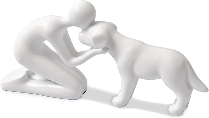 Dog Dad Gifts for Men,Unique Figurines Decor for The Home, Room,Bathroom,Shelf,Bedroom,Classroom,Statues Decorations for Pet Lover (White)