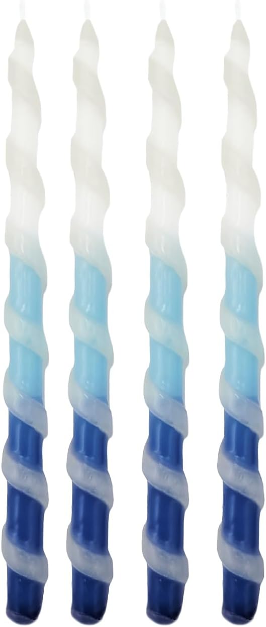 The Dreidel Company Deluxe Twisted Blue & White Hanukkah Menorah Candles for All 8 Nights of Chanukah (2-Pack)