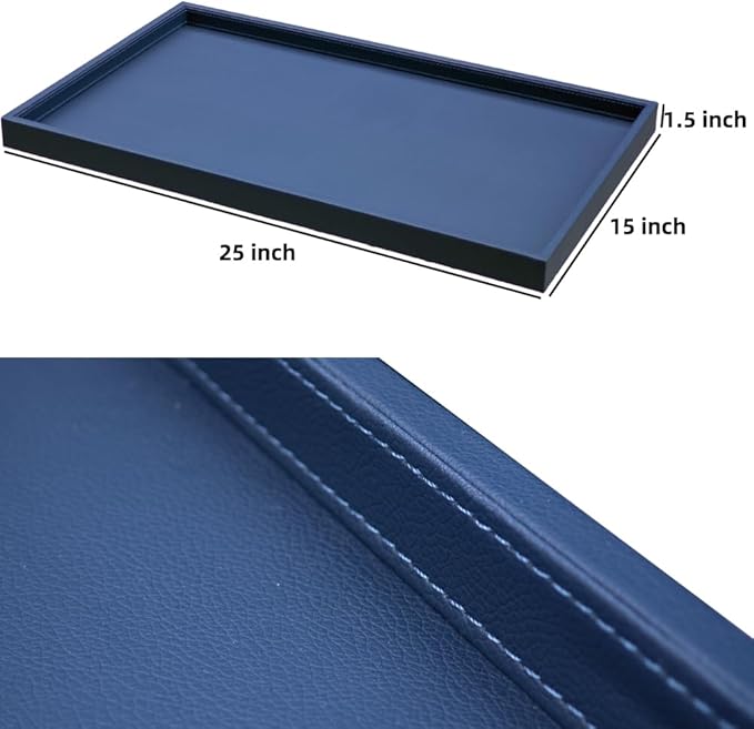 25 * 15 Inch Rectangular Ottoman Tray | Textured PU Leather, Waterproof & Heat-Resistant Storage for Coffee/Dining Tables, Sofa, Bed, Entertainment & Party (Navy Blue, 25 * 15in)