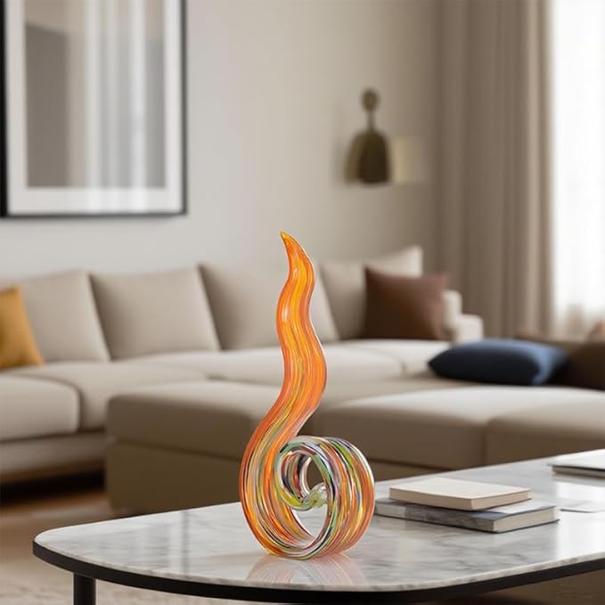 11.4" Tall Hand-Blown Glass Sculpture Murano-Style Sculpture Art Ornament Statue Figurines Home Decor Accent Piece Coastal Ocean Nautical Home Decor,Shelf,TV Stand,Tabletop Centerpieces,Wonderful Gift