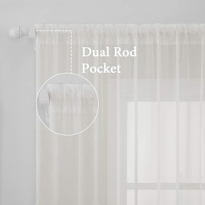 MIULEE Ivory Window Sheer Curtains for Bedroom Living Room Solid Elegant Net Drapes 2 Panels Width 38 x Length 63 Inches
