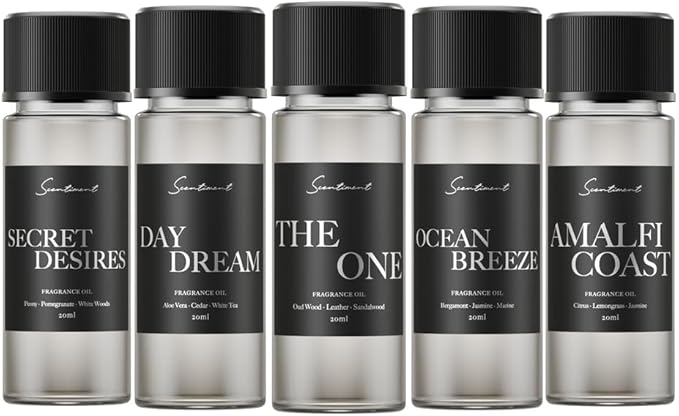 Scentiment Hotel Diffuser Oil Discovery Kit | Inspired by 1 Hotel® Ritz-Carlton® & Luxury Hotel Scents | Aromatherapy Oils with Notes of Cardamom, Tuscan Leather, and Sandalwood (20ml, Top 5 Scents)