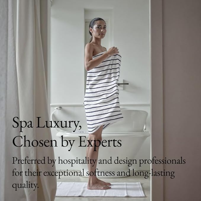 Italic Ultraplush Luxe 6 Piece Towel Set – 2 Bath Sheets, 2 Hand Towels, 2 Washcloths – 800GSM Highly Absorbent & Quick Dry, Resort Grade 100% Australian Cotton Towels, Striped (White & Blue)